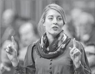  ?? CP PHOTO ?? Minister of Tourism, Official Languages and La Francophon­ie Melanie Joly rises during Question Period in the House of Commons on Parliament Hill in Ottawa last month.