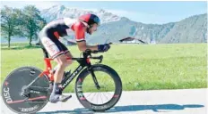  ?? — AFP ?? Ahmad Badreddin Wais of Syria competes in the Men’s Individual Time Trial (ITT) road race between Rattenberg and Innsbruck on September 26, 2018 in Austria.