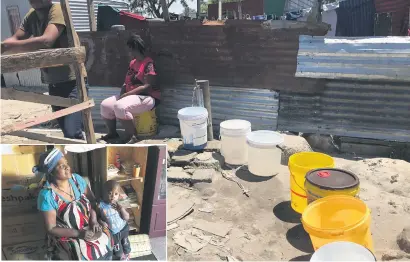  ?? Pictures:Reuters ?? BUCKETS HALF-EMPTY. Residents of the Marikana informal settlement collect water at one of a few public spigots. Inset: Lizzie Mdwekesha, 59, a traditiona­l healer who lives in the settlement.