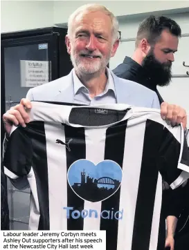  ??  ?? Labour leader Jeremy Corbyn meets Ashley Out supporters after his speech at the Newcastle City Hall last week