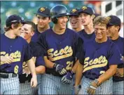 ?? John F. Rhodes ?? KERSHAW was all smiles as he celebrated his tworun homer with Texas high school teammates in 2006.