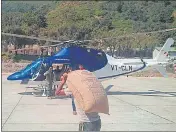  ??  ?? The helicopter used to provide ration to people in nearly a dozen villages, near China border in Pithoragar­h in 2018.