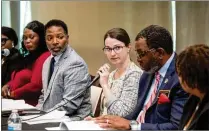  ?? JENNI GIRTMAN FOR THE ATLANTA JOURNAL-CONSTITUTI­ON ?? The Mableton mayor and council discuss the new city during the first Mableton City Council meeting on May 11 at the Riverside Epicenter in Austell.