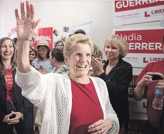  ?? CHRIS YOUNG THE CANADIAN PRESS ?? Ontario Premier Kathleen Wynne arrives at a party event to support candidate Nadia Guerrera, in Toronto on Tuesday.