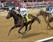  ?? CHELSEA DURAND/NYRA ?? Moonlit Garden with Jose Ortiz aboard races to the wire to capture Sunday’s $100,000 Summer Colony at Saratoga Race Course.