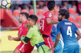  ??  ?? Action from the AFC Cup match between Aizawl FC and Maldives’ New Radiant in Male on Wednesday. Aizawl lost 1- 3.