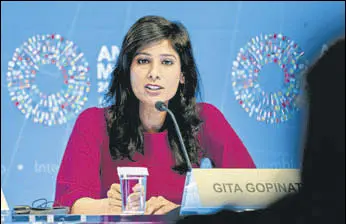  ?? BLOOMBERG/FILE ?? IMF chief economist Gita Gopinath said growth in India slowed sharply owing to stress in the nonbanking financial sector and weak rural income growth.