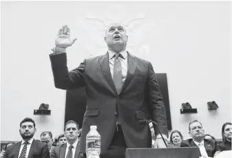  ?? Andrew Harnik / Associated Press ?? Acting Attorney General Matthew Whitaker testified under oath Friday that he never used his position to provide inside informatio­n about the Russia inquiry to Donald Trump or his proxies.