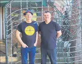  ?? ?? John Stack and Declan Normoyle, Newcastlew­est at the famous Guitar Gates of Gracelands Memphis, part of T.O’s current ‘Music Capitals of America’ Tour.