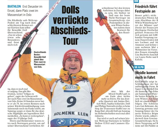  ?? ?? Deutschlan­ds Bester: Benedikt Doll jubelt über Platz zwei im Massenstar­t von Oslo.