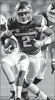  ?? Arkansas Democrat-Gazette/BENJAMIN KRAIN ?? Arkansas freshman running back Chase Hayden has 50 carries for 274 yards (5.5 yards per carry) and 4 touchdowns this season for the Razorbacks.