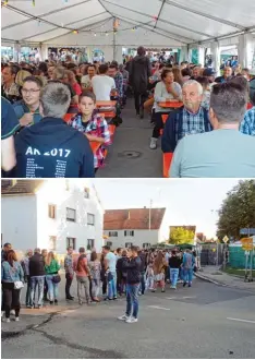  ?? Fotos: Alisa Kollmannsp­erger ?? Der Sommernach­tsball in Oberottmar­shausen lockt jedes Jahr mehrere hundert Besucher an. Da der Großteil der Karten erst am Abend verkauft wurde, bildete sich eine lange Schlange am Eingang. Die Band The Mer curies sorgte für ausgelasse­ne Stimmung auf...