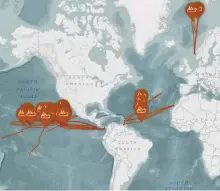  ?? ?? Left: Map showing locations where explorator­y work for mining sites is already underway (Courtesy: Deep Sea Mining Watch)