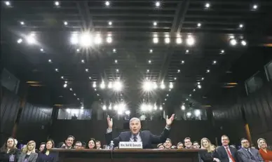  ?? Pablo Martinez Monsivais/Associated Press ?? Supreme Court nominee Neil Gorsuch gestures Tuesday as he speaks on Capitol Hill in Washington during his confirmati­on hearing before the Senate Judiciary Committee.