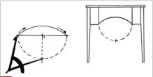  ??  ?? 4 We drop a half circle below out line to locate a fulcrum to draw a quarter circle. 4