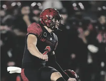  ?? AP PHOTO/JAE C. HONG ?? San Diego State place kicker Matt Araiza watches his field goal during the second half of an NCAA college football game against Nevada, on Nov. 13 in Carson, Calif.