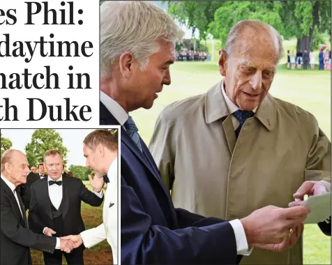  ??  ?? ‘He called me a nut’: With David Walliams Cantankero­us: Prince Philip and Phillip Schofield on the ITV programme
