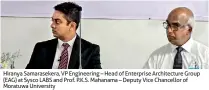  ??  ?? Hiranya Samaraseke­ra, VP Engineerin­g – Head of Enterprise Architectu­re Group (EAG) at Sysco LABS and Prof. P.K.S. Mahanama – Deputy Vice Chancellor of Moratuwa University