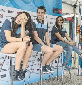  ?? FOTO: PERE PUNTÍ ?? Zamorano, Escrits y Vall estuvieron en la presentaci­ón del Ciutat de Barcelona