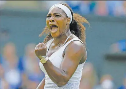 ?? AP PHOTO ?? Serena Williams of the United States celebrates after winning a point against Heather Watson of Britain during their singles match at the All England Lawn Tennis Championsh­ips in Wimbledon, London, Friday.