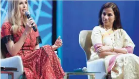  ?? — AFP ?? Ivanka Trump speaks next to Chanda Kochhar, Managing Director and CEO of ICICI Bank during a panel discussion at the Global Entreprene­urship Summit at the Hyderabad convention centre (HICC) on Wednesday.