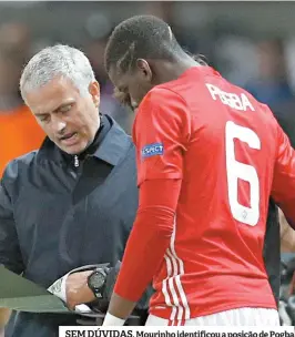  ??  ?? SEM DÚVIDAS. Mourinho identifico­u a posição de Pogba