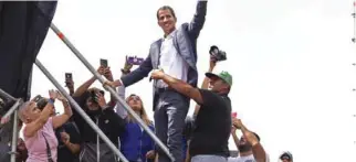  ?? -File photo ?? RALLY: Opposition leader Juan Guaido gestures at thousands of supporters during a gathering in Caracas. He has called for another street protest on Tuesday to keep up the pressure on Maduro,