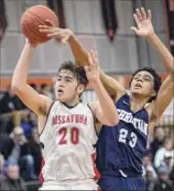  ?? James Franco / Special to the Times Union. ?? Gabe Eldaye, left, scored a game-high 18 points in Niskayuna’s victory over Christian Brothers Academy on Friday.