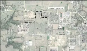  ?? Map provided by city officials ?? The Planning Commission will review the large scale developmen­t plan for the new Pea Ridge High School, the site of which has changed. It is to be accessed off West Pickens Road (Arkansas Highway 94) west of the current school site.