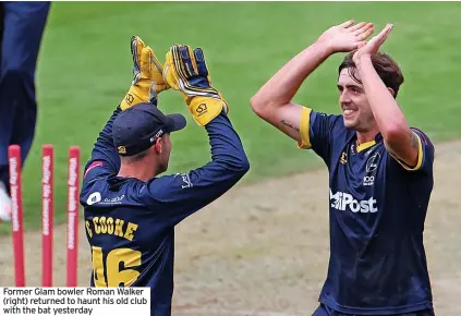  ?? ?? Former Glam bowler Roman Walker (right) returned to haunt his old club with the bat yesterday