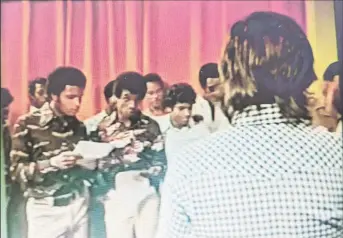 ?? ?? A still shot from the rehearsal of the 1975/76 West Indies team to Australia’s TV commercial for Brut Shampoo taken from YouTube