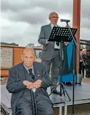  ?? ?? SVR chairman Mike Ball and founder member Columb Howell at Kiddermins­ter Town station during the relaunch of Hagley Hall.