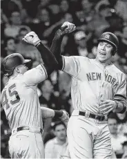  ?? Karen Warren / Staff photograph­er ?? Luke Voit, left, Aaron Judge and the other Yankees will have had four days of rest between series.