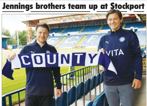  ?? PICTURE: Mike Petch ?? BROTHERS IN ARMS: Brothers Connor, left, and James Jennings have teamed up at hometown club Stockport County