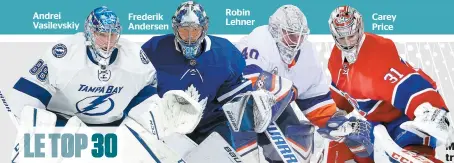  ??  ?? Andrei Vasilevski­y Frederik Andersen Robin Lehner Carey Price