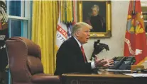  ?? EVAN VUCCI/ASSOCIATED PRESS ?? President Donald Trump speaks Tuesday during an interview with the Associated Press in the Oval Office. The administra­tion is expected to reimpose harsh sanctions against Iran on Nov. 5.