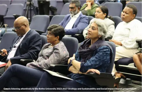  ?? ?? Guests listening attentivel­y to the Botho University 2023-2027 Strategy and Sustainabi­lity and Social Impact Report presentati­on