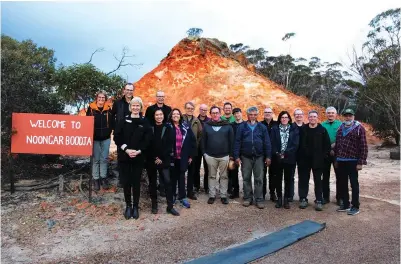  ??  ?? Noongar Elders,
Curtin University staff and GLL CEO Keith Bradby (second from right) gather to begin establishi­ng a Curtin University campus on Nowanup for cultural education.