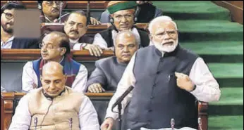  ?? PTI ?? Prime Minister Narendra Modi addresses the Lok Sabha on Thursday.