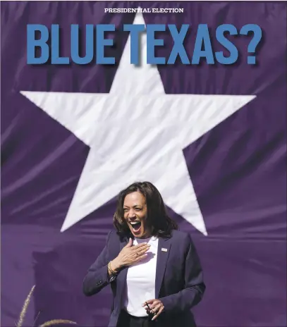  ?? PHOTOS BY LM OTERO — THE ASSOCIATED PRESS ?? Vice presidenti­al candidate Sen. Kamala Harris, D-Calif., reacts to applause as she arrives for a campaign event Friday in Fort Worth, Texas.