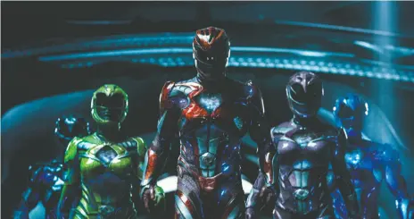  ?? LIONSGATE HANDOUT IMAGE ?? Zack the Black Ranger (Ludi Lin), Trini the Yellow Ranger (Becky G), Jason the Red Ranger (Dacre Montgomery), Kimberly the Pink Ranger (Naomi Scott) and Billy the Blue Ranger (RJ Cyler) are seen in Power Rangers.