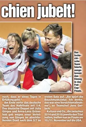  ??  ?? Das tschechisc­he Team feierte ausgelasse­n den Einzug in das FedCupFina­le.