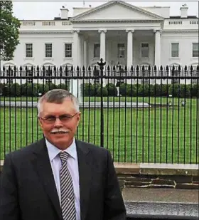  ?? AMERICAN HORT ?? Tom Demaline stands outside the White House after meeting with U.S. President Donald Trump and administra­tion for the Farmer’s Roundtable on April 25. Demaline, President and founder of Avon’s Willoway Nurseries, was part of a 14 member delegation sent...