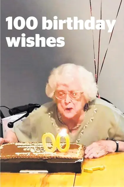  ?? Photos / Supplied ?? Marjorie Lewis blowing out her birthday candles.