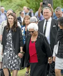  ?? ALDEN WILLIAMS/ STUFF ?? Prime Minister Jacinda Ardern, left, arrives at the Otamatea Marae during her Northland visit ahead of Waitangi Day celebratio­ns tomorrow.