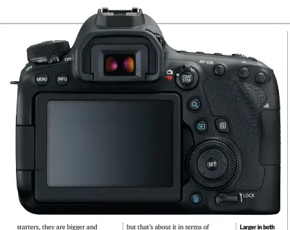  ?? ?? Larger in both physical size and cost, the 6D Mk II also outweighs its rival EOS RP in battery life