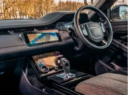  ??  ?? Dual screens and digital dials flatter Evoque’s clean, lean cabin