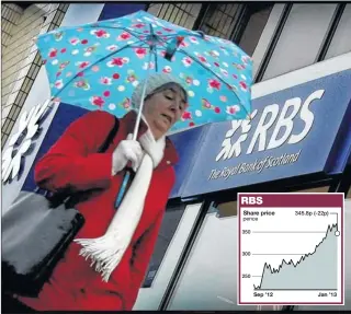  ?? Picture: Stewart Attwood ?? STORMY WEATHER: RBS lost 6% in value, becoming the biggest faller on the FTSE-100.