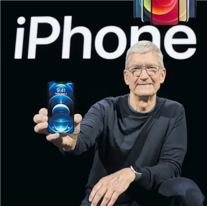  ?? Photo: EPA-EFE/Brooks Kraft ?? Apple CEO Tim Cook talking about 5G during a special event at Apple Park in Cupertino, California, USA, 13 October 2020. Apple is expected to introduce several new products including a new iPhone.