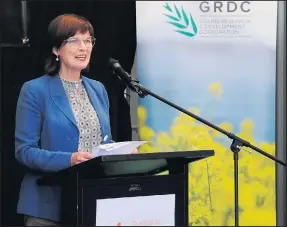  ??  ?? SAFEGUARD: Agricultur­e minister Mary-anne Thomas at the opening of a $4-million Post-entry Quarantine facility at Horsham’s Grains Innovation Park. Picture: DYLAN DE JONG.